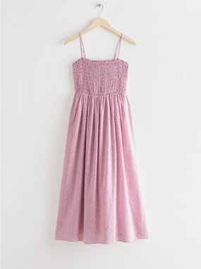 & Other Stories Pink Smocked Midi Dress